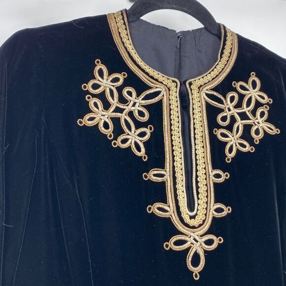 Abe Schrader Vintage Velvet Long Sleeve Tunic Dress Gold Embroidery Black Size 8 - Picture 7 of 16
